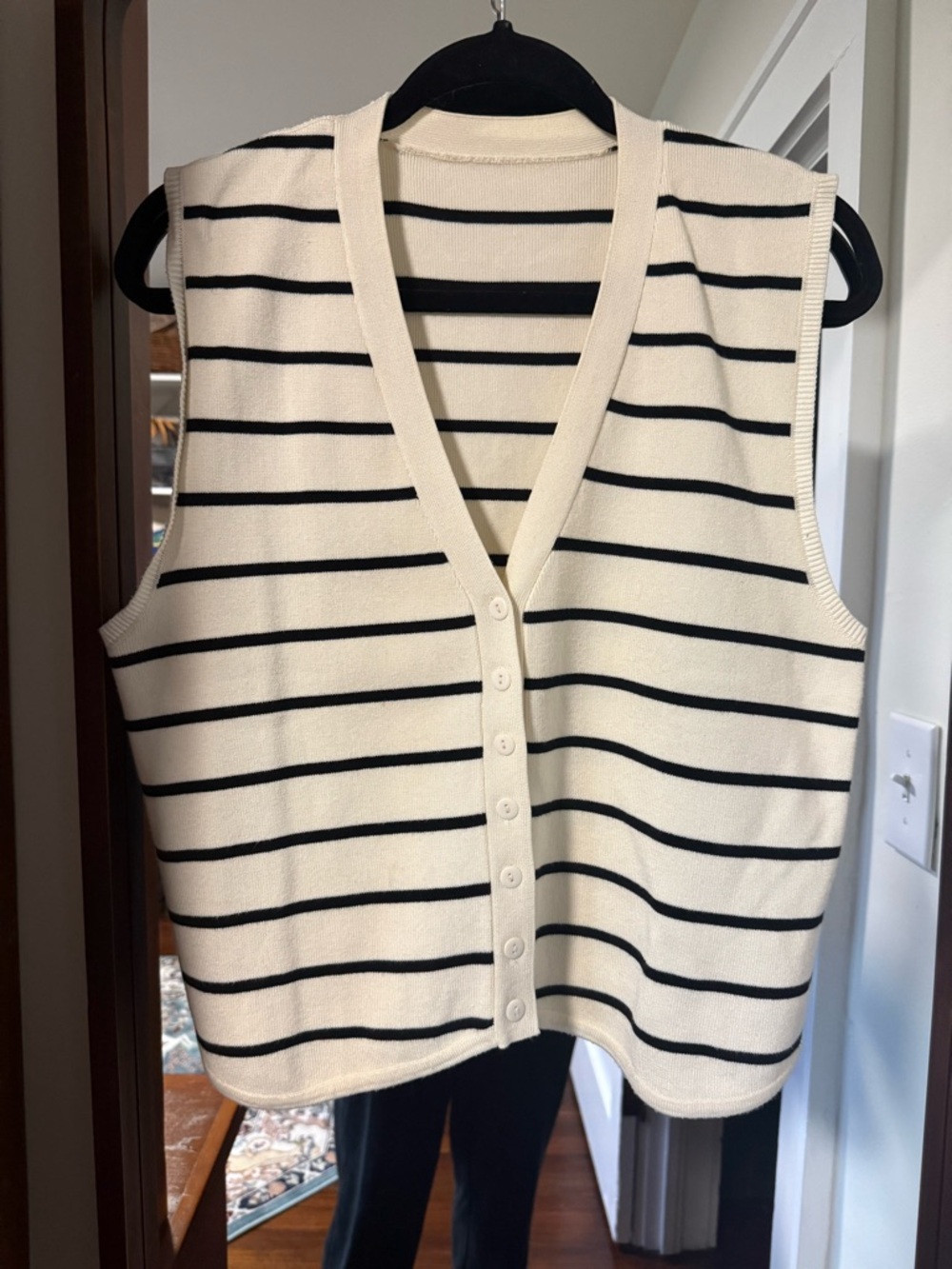 Commense Cream and Black Striped Button-Up Knit Vest